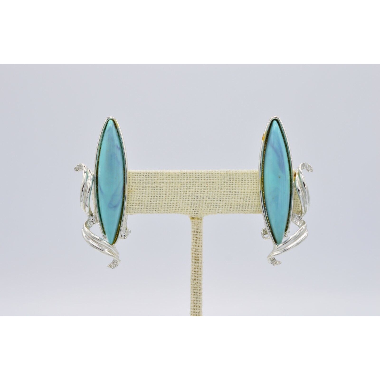 Tara Vintage Clip Earrings Faux Turquoise Cabochon Signed 1980s Binab